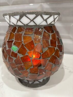 Mosaic Glass Hurricane Candle Holder/Globe 7” Large Vintage Home Interiors